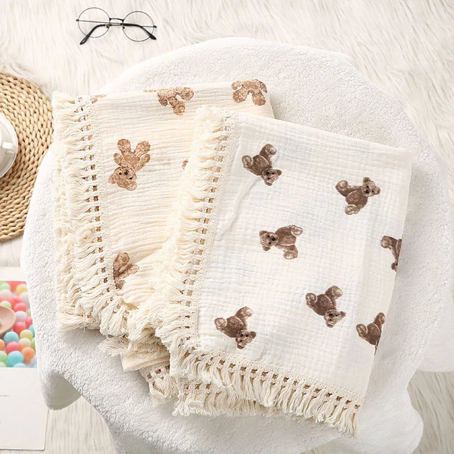 Couverture Bébé Mousseline Coton Motif Ours