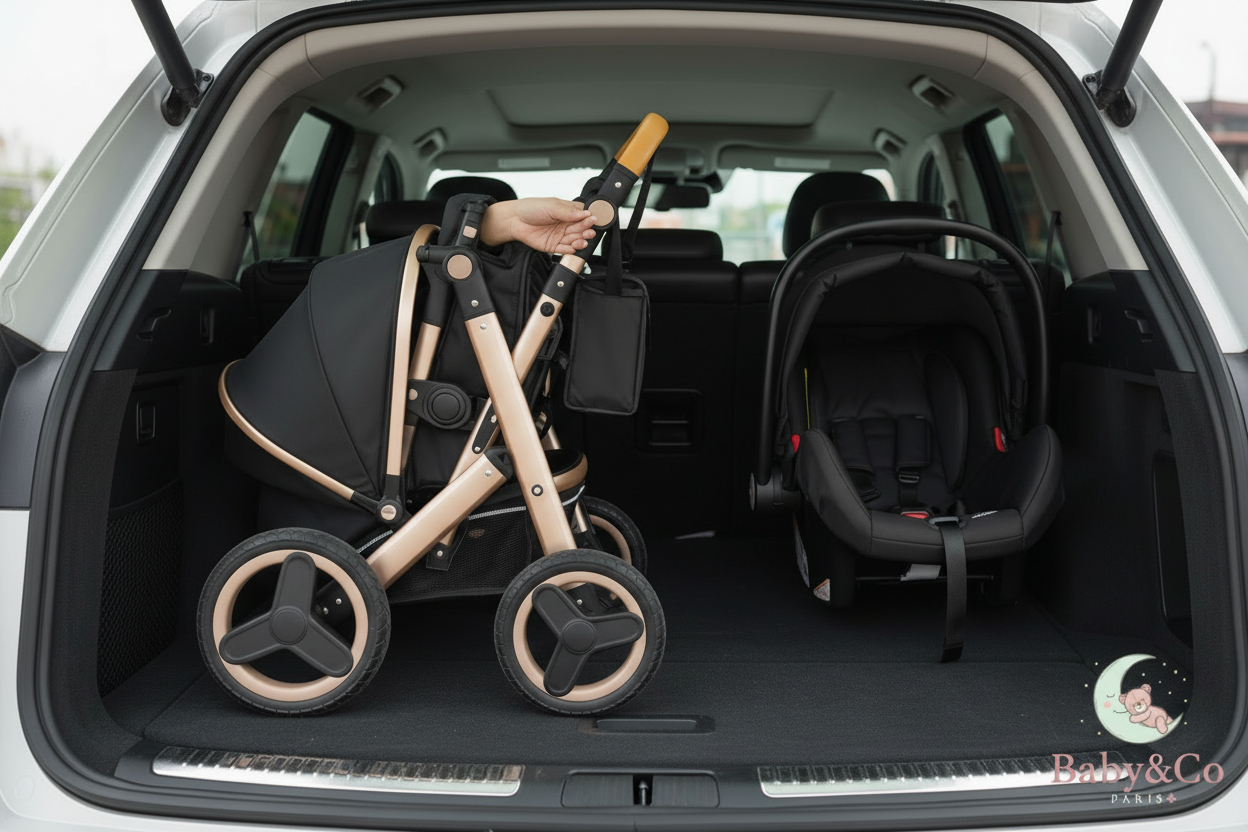 Poussette BaBy&Co 3 en 1 multi-fonctionelle avec son siège auto.
