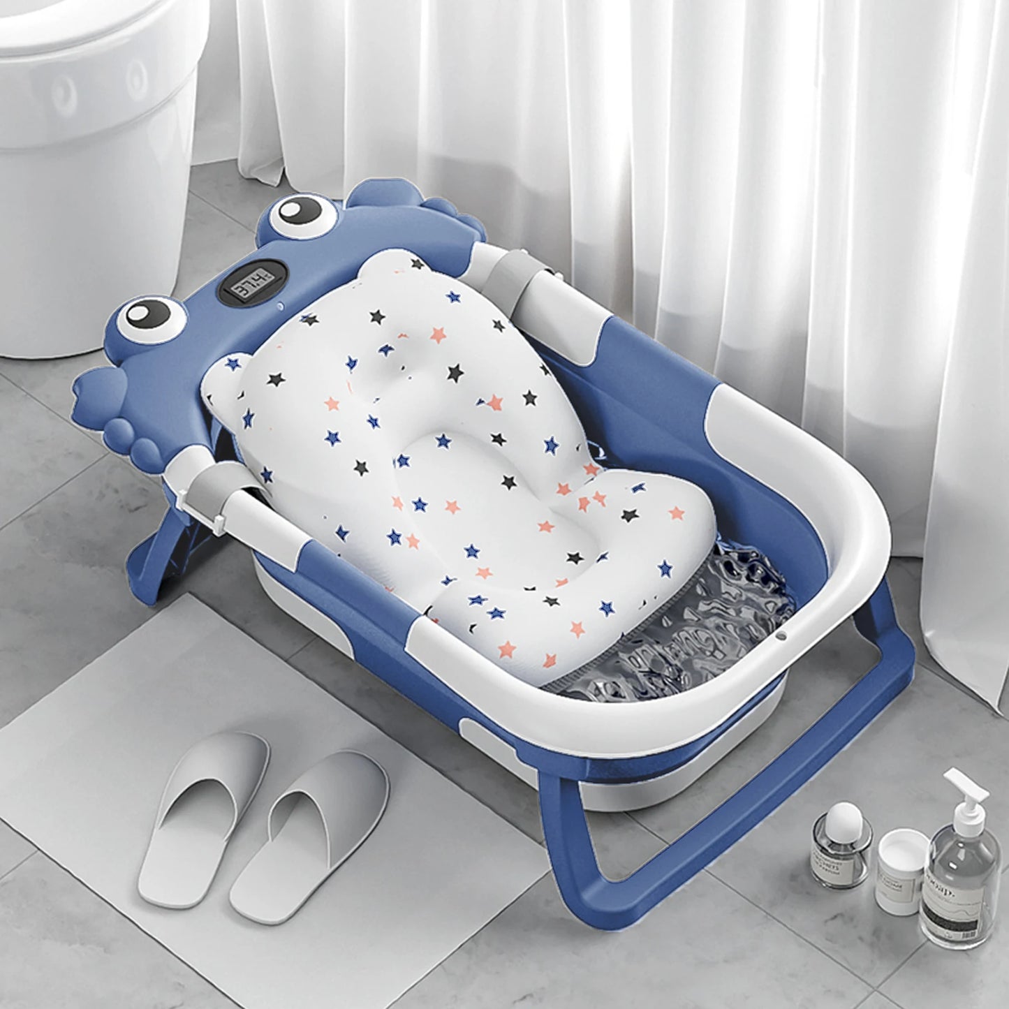 Baignoire Bébé Pliable avec Thermomètre Intégré – Matière Sûre PP TPE, Antidérapante