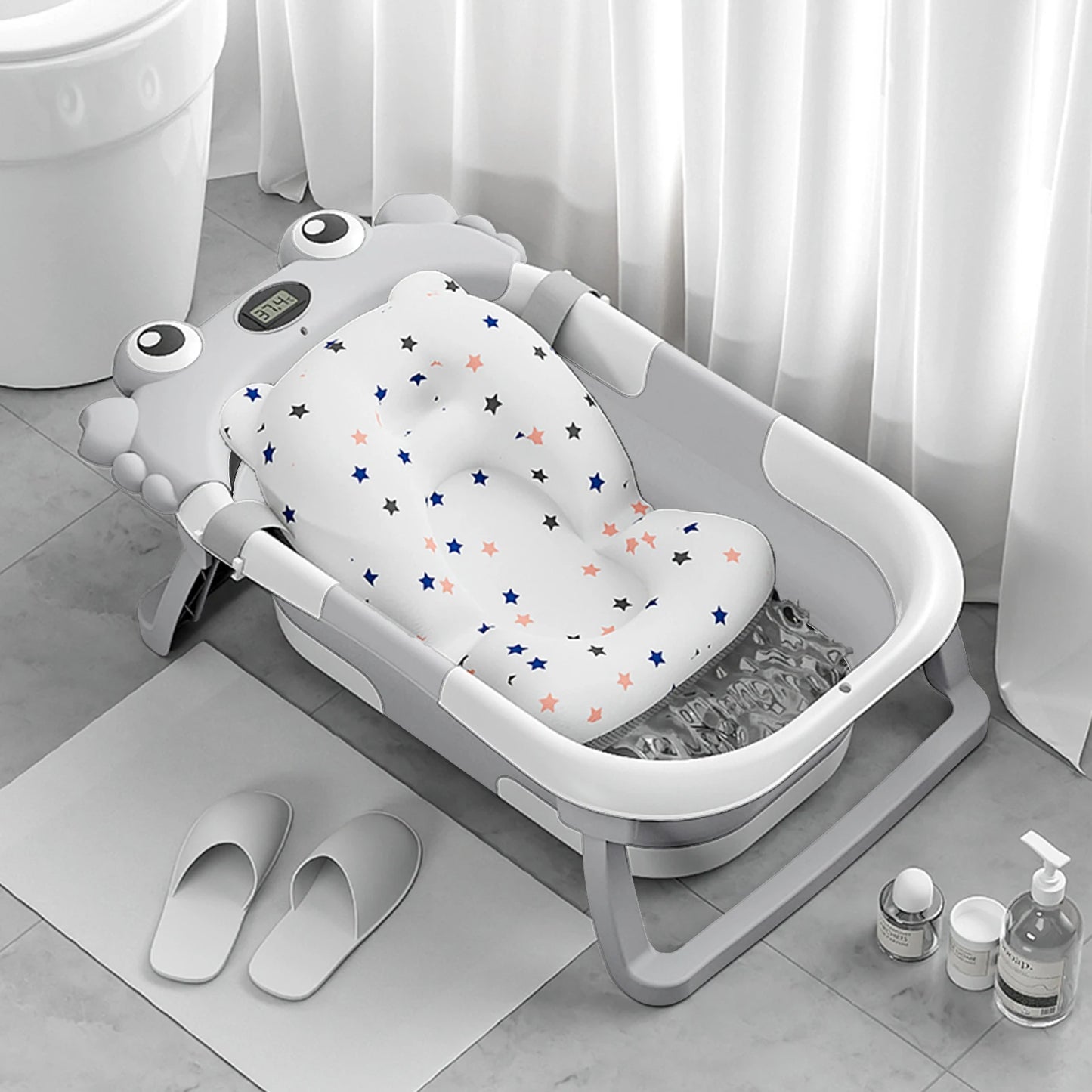 Baignoire Bébé Pliable avec Thermomètre Intégré – Matière Sûre PP TPE, Antidérapante