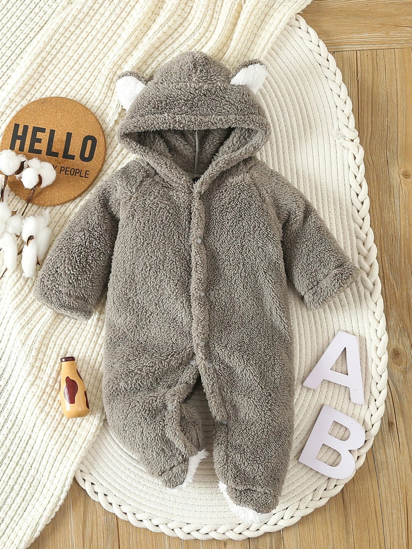 Pyjama Polaire à Capuche, Motif Animal, 0-12 Mois