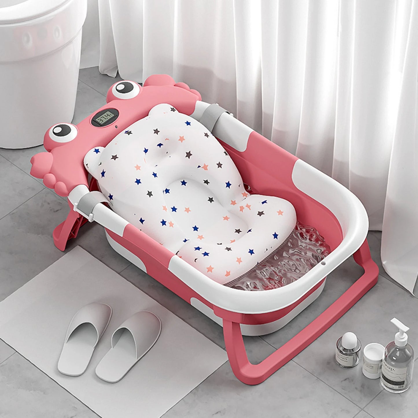 Baignoire Bébé Pliable avec Thermomètre Intégré – Matière Sûre PP TPE, Antidérapante