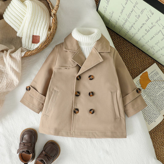 Manteau Bébé Garçon – Trench Double Boutonnage, Automne/Hiver, 3M-3 Ans