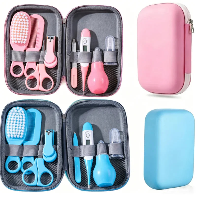 Kit Soin Bébé 8 Pièces – Coupe-ongles, Peigne, Brosse & Aspirateur Nasal