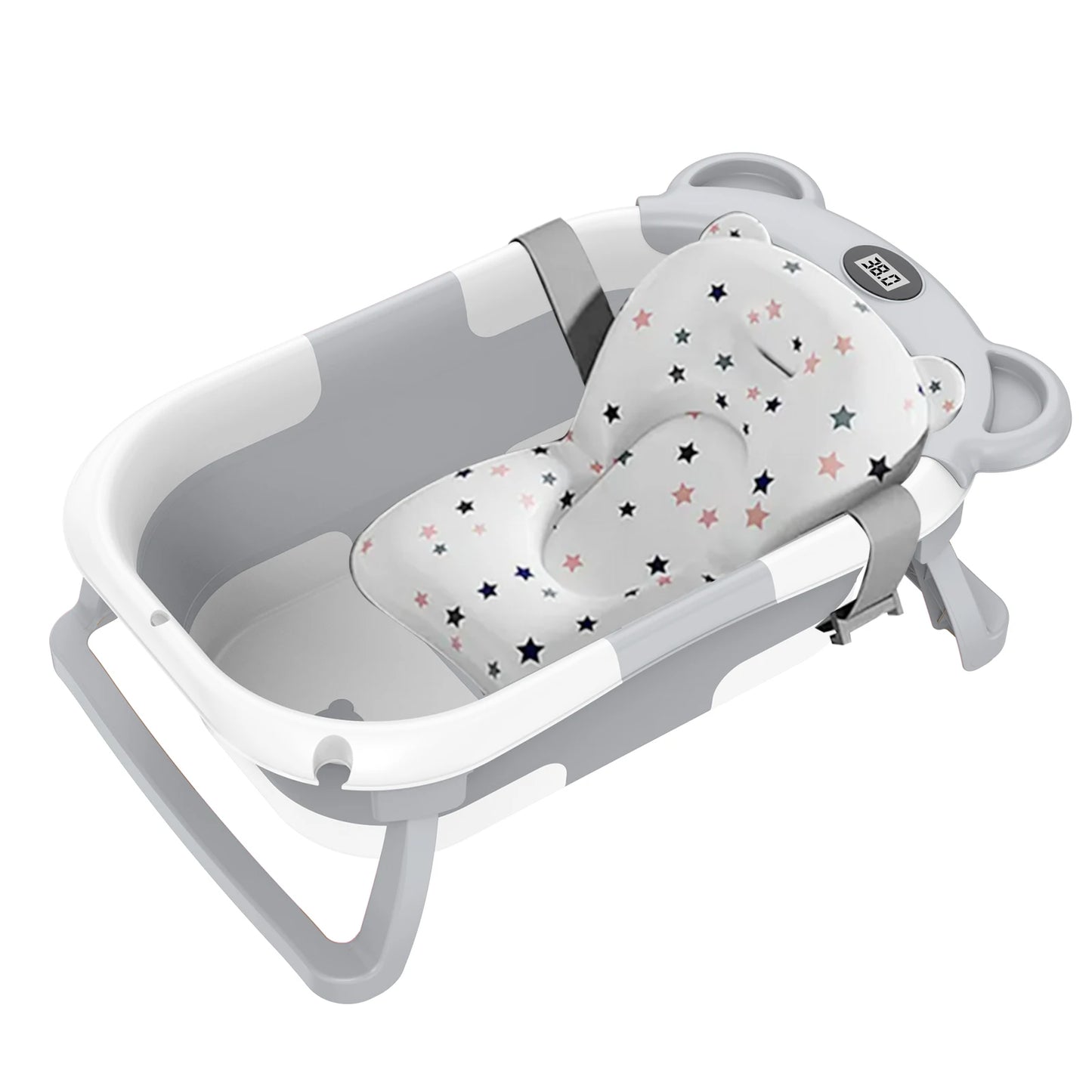 Baignoire Bébé Pliable avec Thermomètre Intégré – Matière Sûre PP TPE, Antidérapante