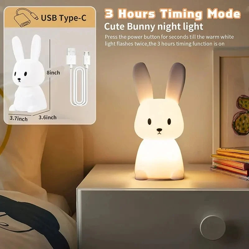 LED Night Light Silicone Rabbit Touch Sensor Lamp Cute Animal Light Bedroom Decor Gift For Kid Baby Child Table Lamp Home Decor
