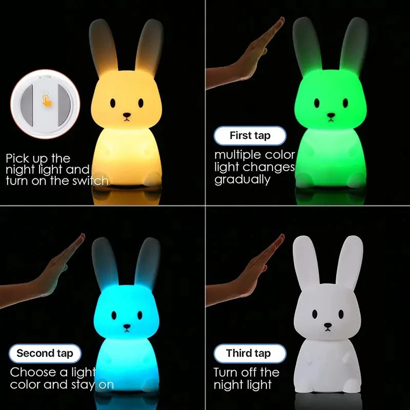 LED Night Light Silicone Rabbit Touch Sensor Lamp Cute Animal Light Bedroom Decor Gift For Kid Baby Child Table Lamp Home Decor