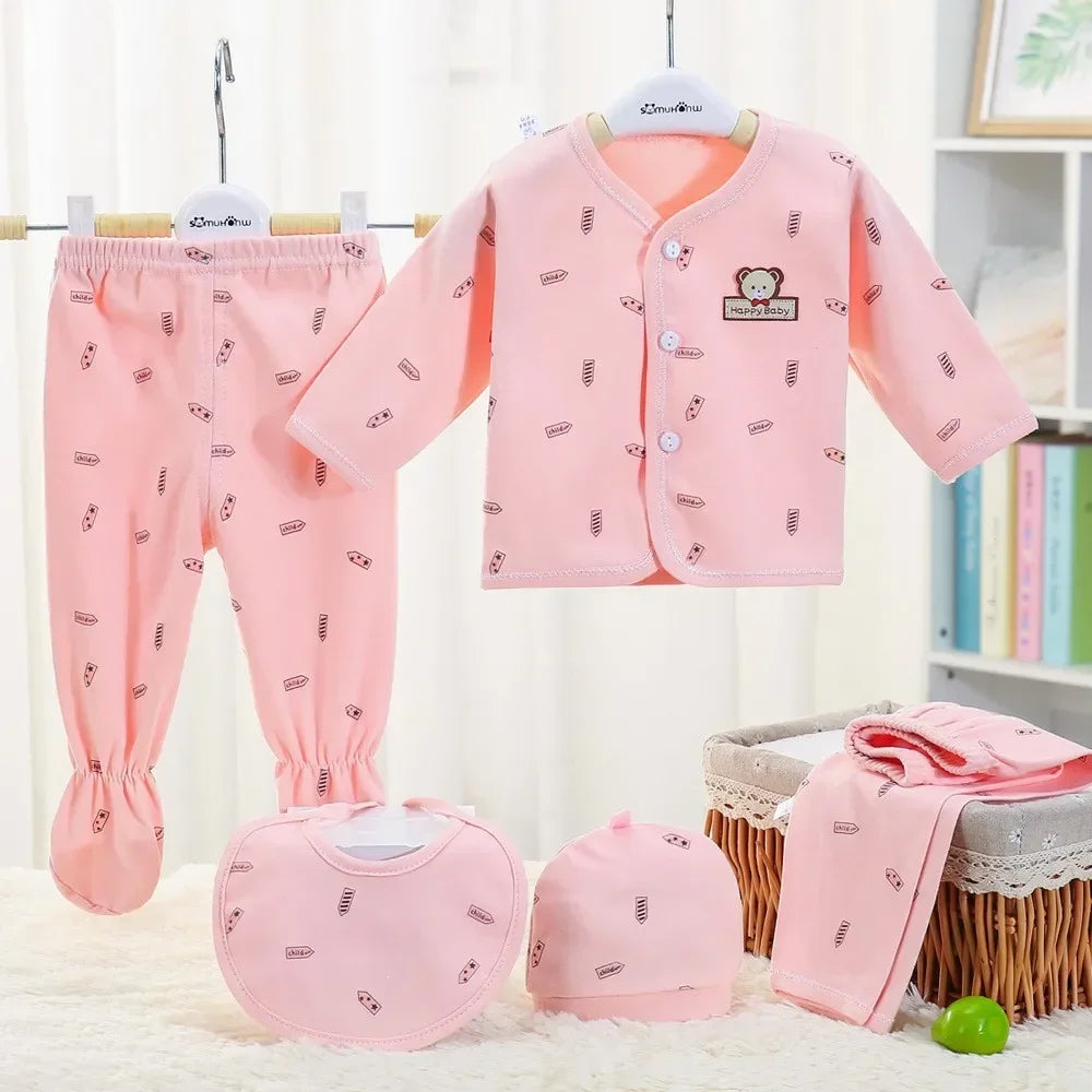 Coffret 5 Pièces Bébé – Coton Pur, Motif Hérisson, Nouveau-Né 0-3 Mois