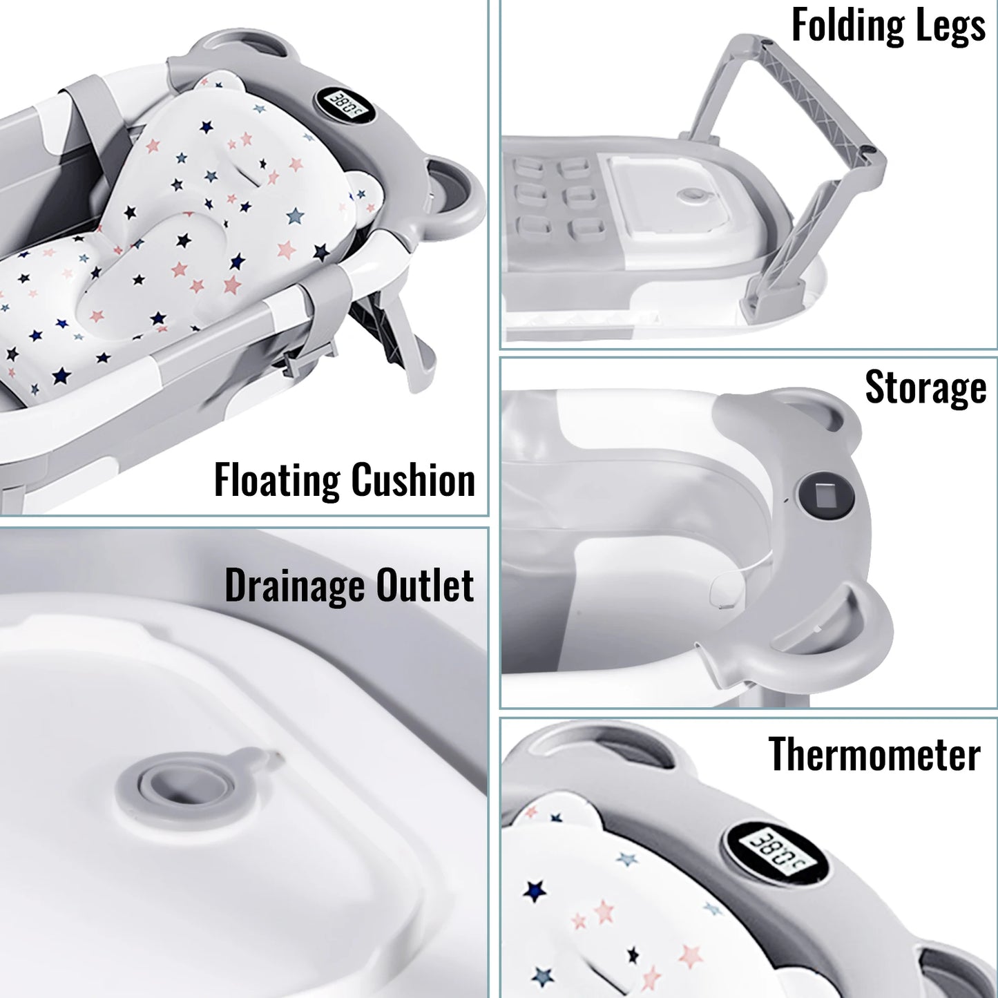 Baignoire Bébé Pliable avec Thermomètre Intégré – Matière Sûre PP TPE, Antidérapante