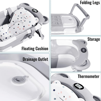 Baignoire Bébé Pliable avec Thermomètre Intégré – Matière Sûre PP TPE, Antidérapante