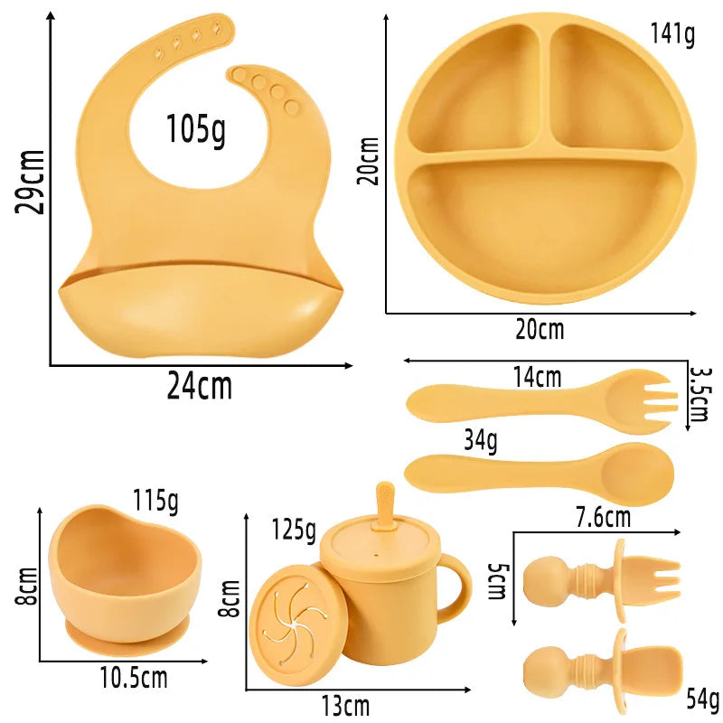 Set Repas Bébé en Silicone Sans BPA – Bol Ventouse, Assiette, Tasse & Couverts