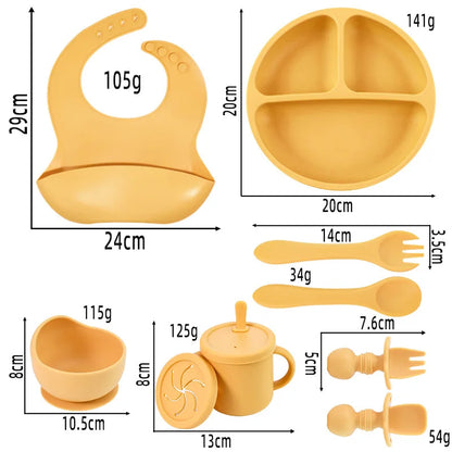 Set Repas Bébé en Silicone Sans BPA – Bol Ventouse, Assiette, Tasse & Couverts