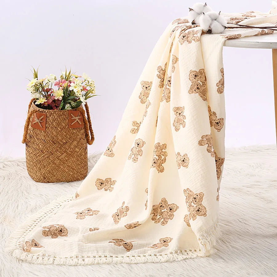 Couverture Bébé Mousseline Coton Motif Ours