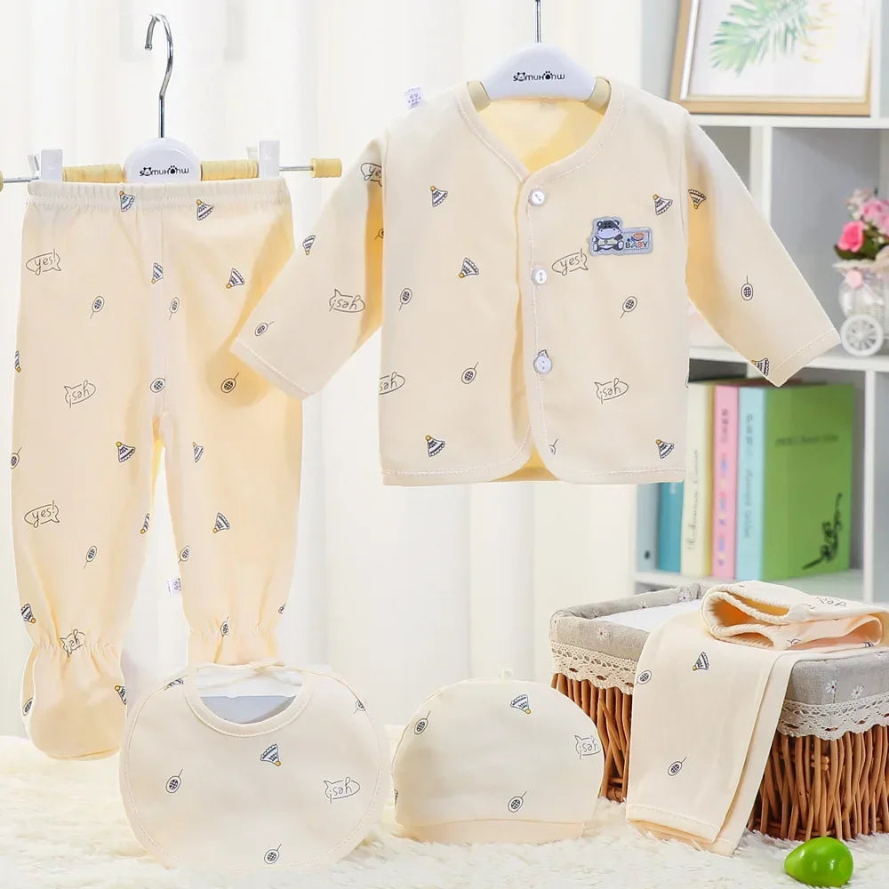 Coffret 5 Pièces Bébé – Coton Pur, Motif Hérisson, Nouveau-Né 0-3 Mois