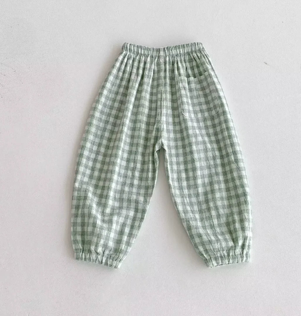 Pantalon Enfant Lin & Coton Rayé – Poches, Taille Élastique, Mixte
