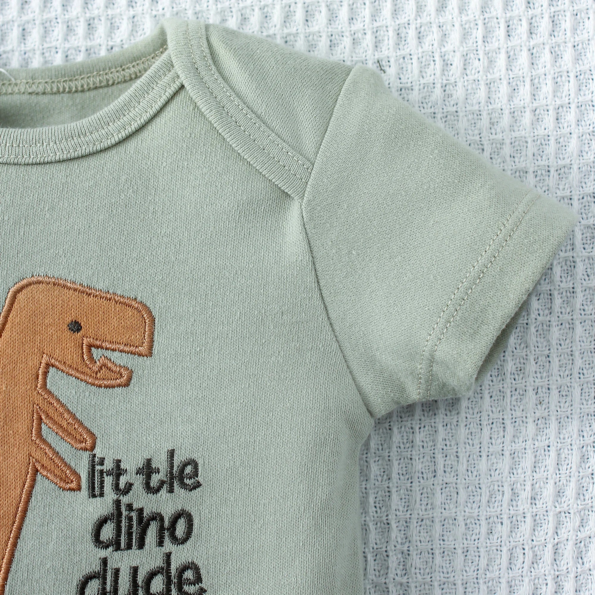 Lot de 3 Bodies Bébé  – Motif Dinosaure & Rayures, Manches Courtes, 3-9 Mois