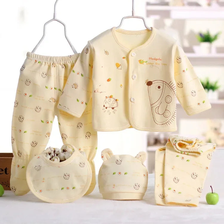 Coffret 5 Pièces Bébé – Coton Pur, Motif Hérisson, Nouveau-Né 0-3 Mois