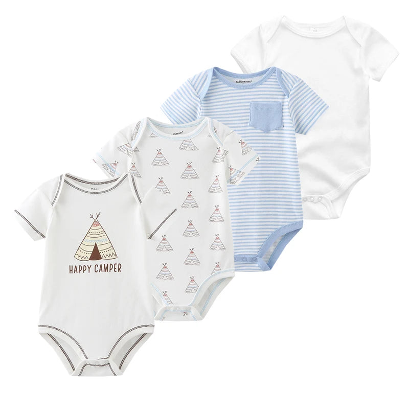 Lot 4 Bodies Bébé Coton Manches Courtes