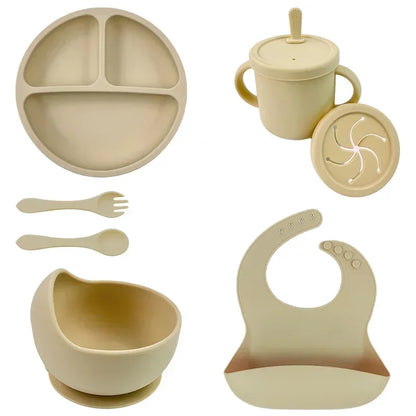 Set Repas Bébé en Silicone Sans BPA – Bol Ventouse, Assiette, Tasse & Couverts