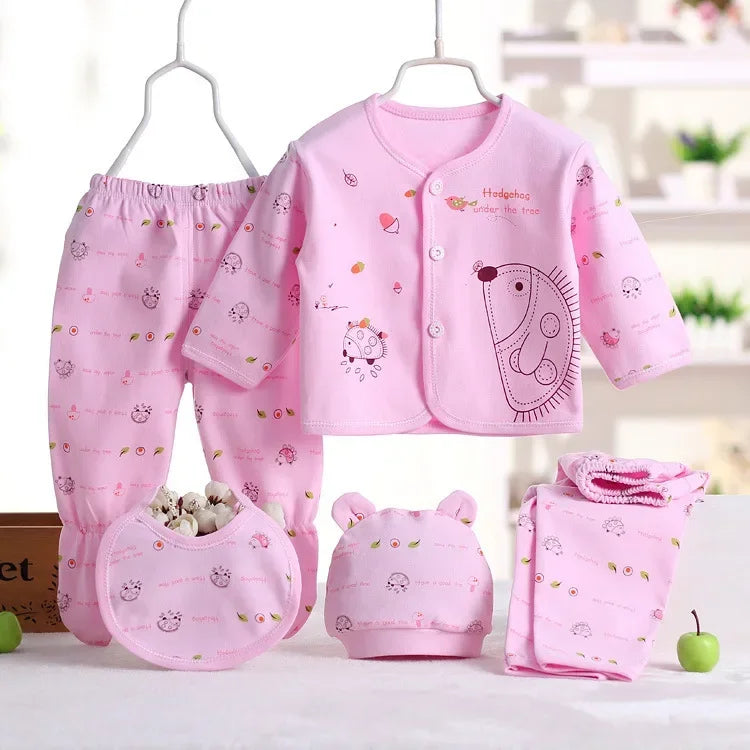 Coffret 5 Pièces Bébé – Coton Pur, Motif Hérisson, Nouveau-Né 0-3 Mois
