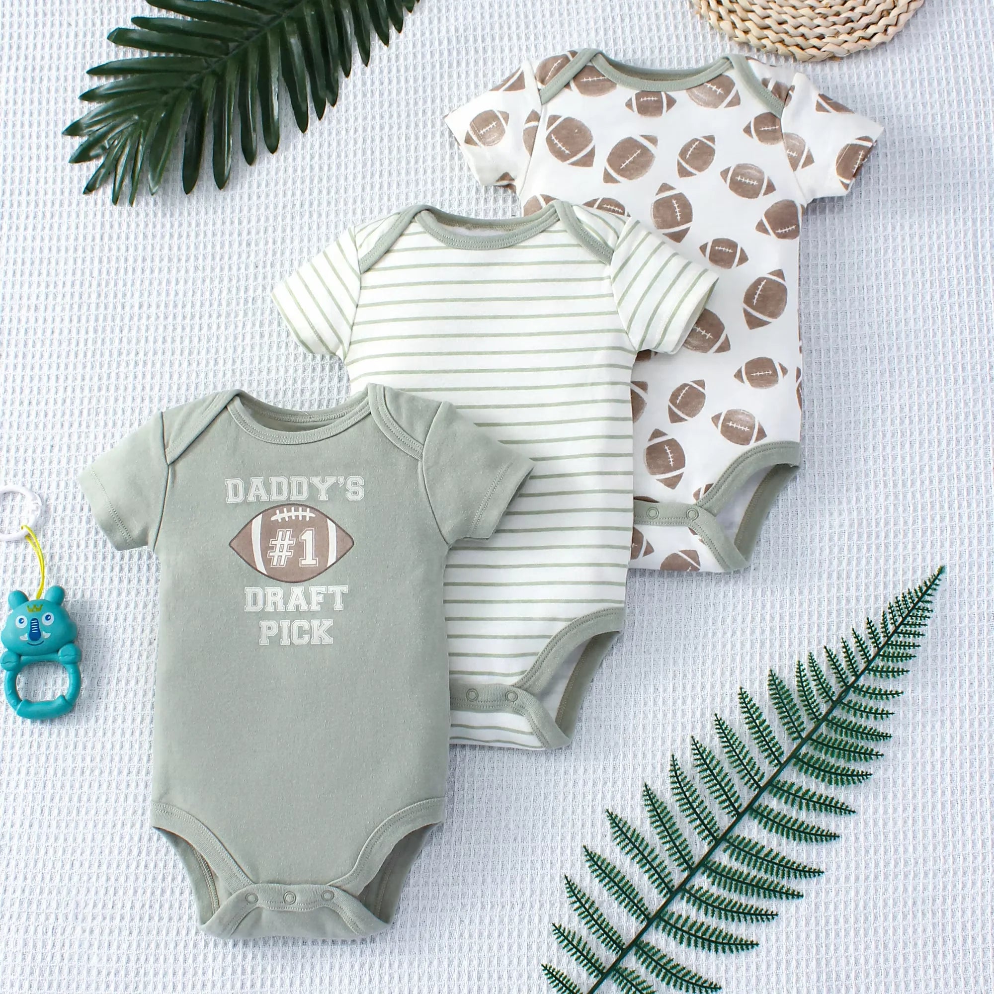 Lot de 3 Bodies Bébé  – Motif Dinosaure & Rayures, Manches Courtes, 3-9 Mois