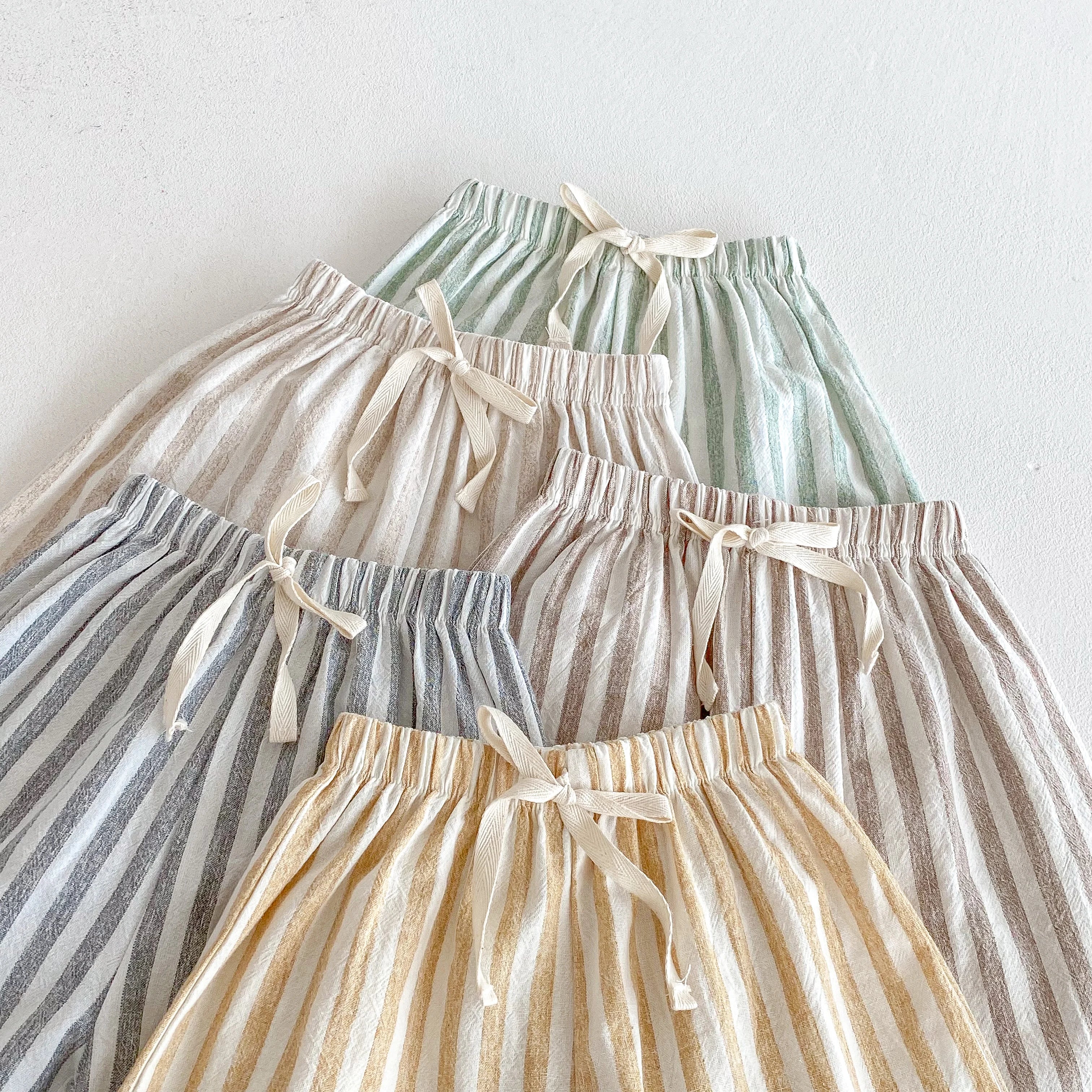 Pantalon Enfant Lin & Coton Rayé – Poches, Taille Élastique, Mixte