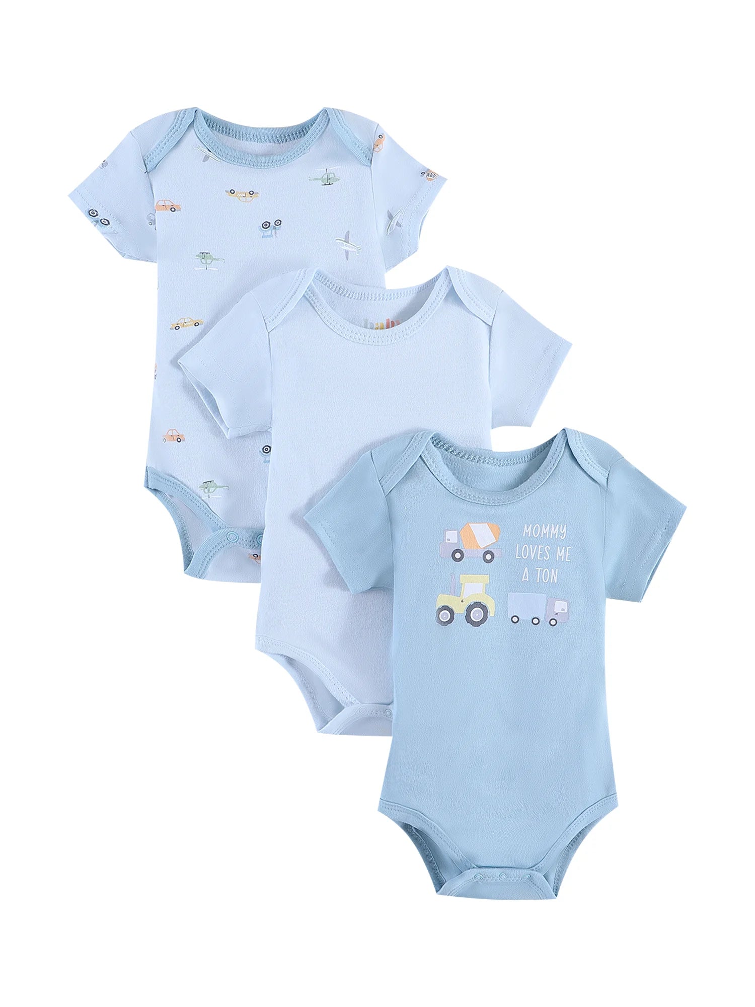 Lot de 3 Bodies Bébé  – Motif Dinosaure & Rayures, Manches Courtes, 3-9 Mois