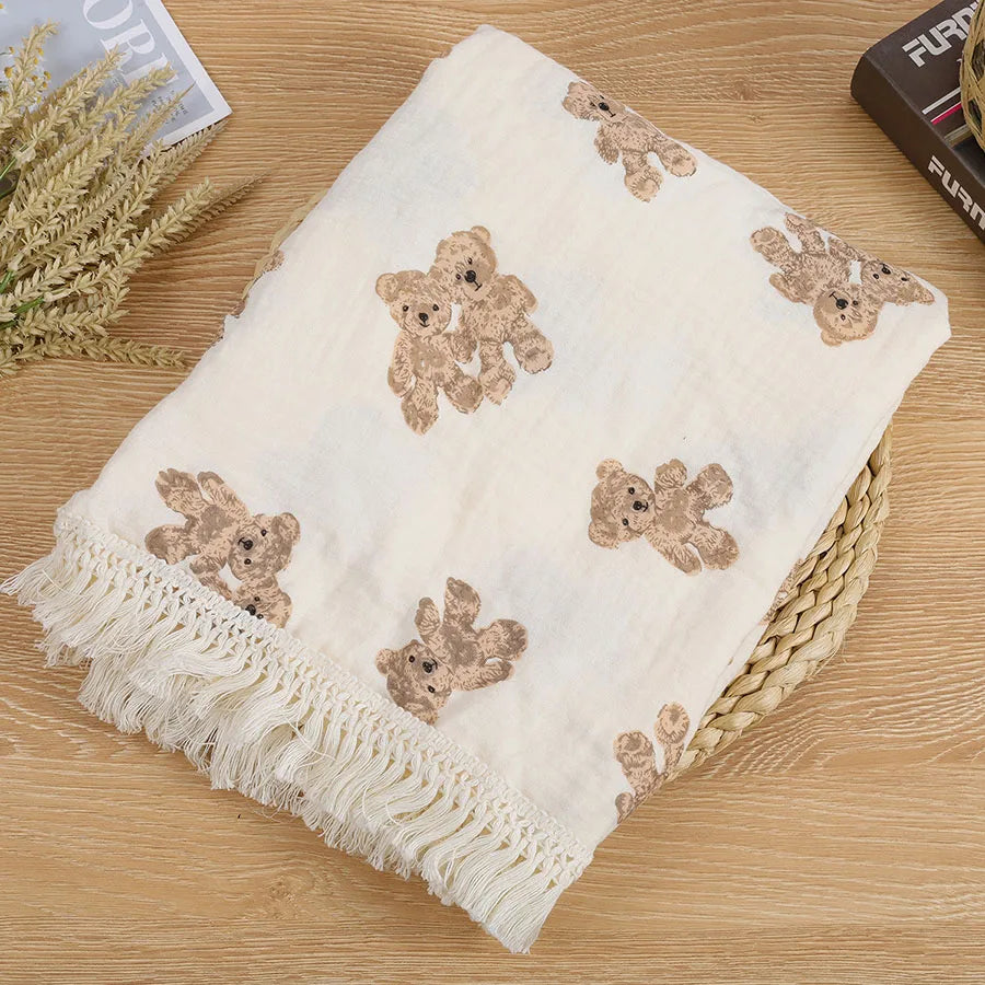 Couverture Bébé Mousseline Coton Motif Ours