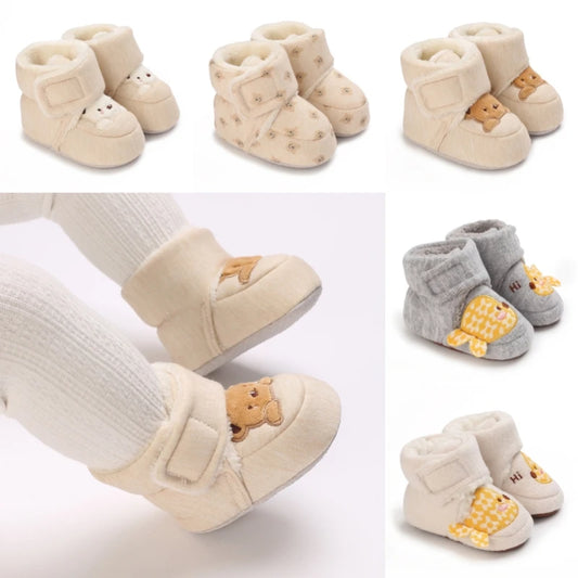 Bottines Bébé Hiver – Douces & Chaudes, Motif Cartoon, 0-18 Mois