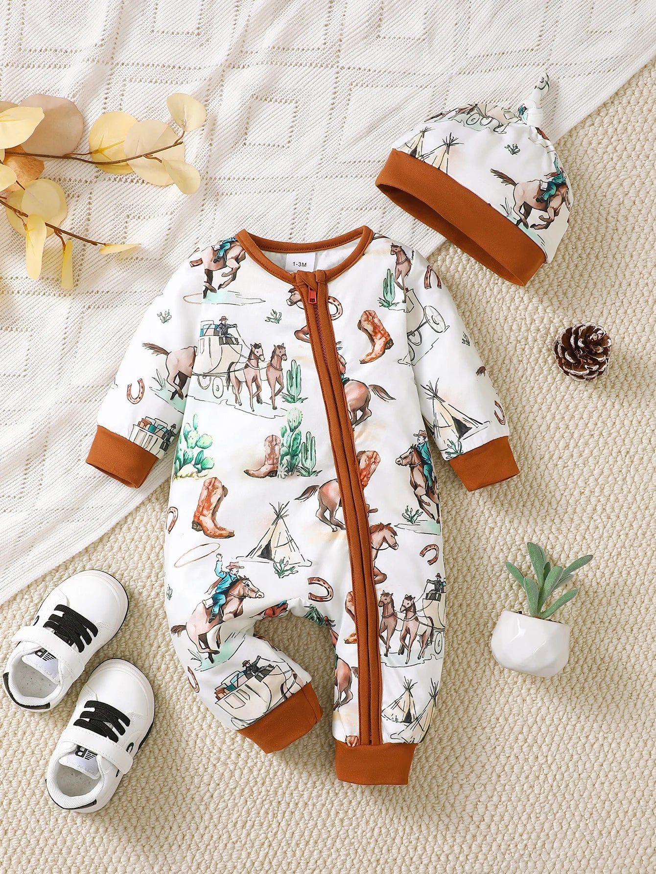 Combinaison Bébé Hiver – Motif Ours, Manches Longues, 1-18 Mois