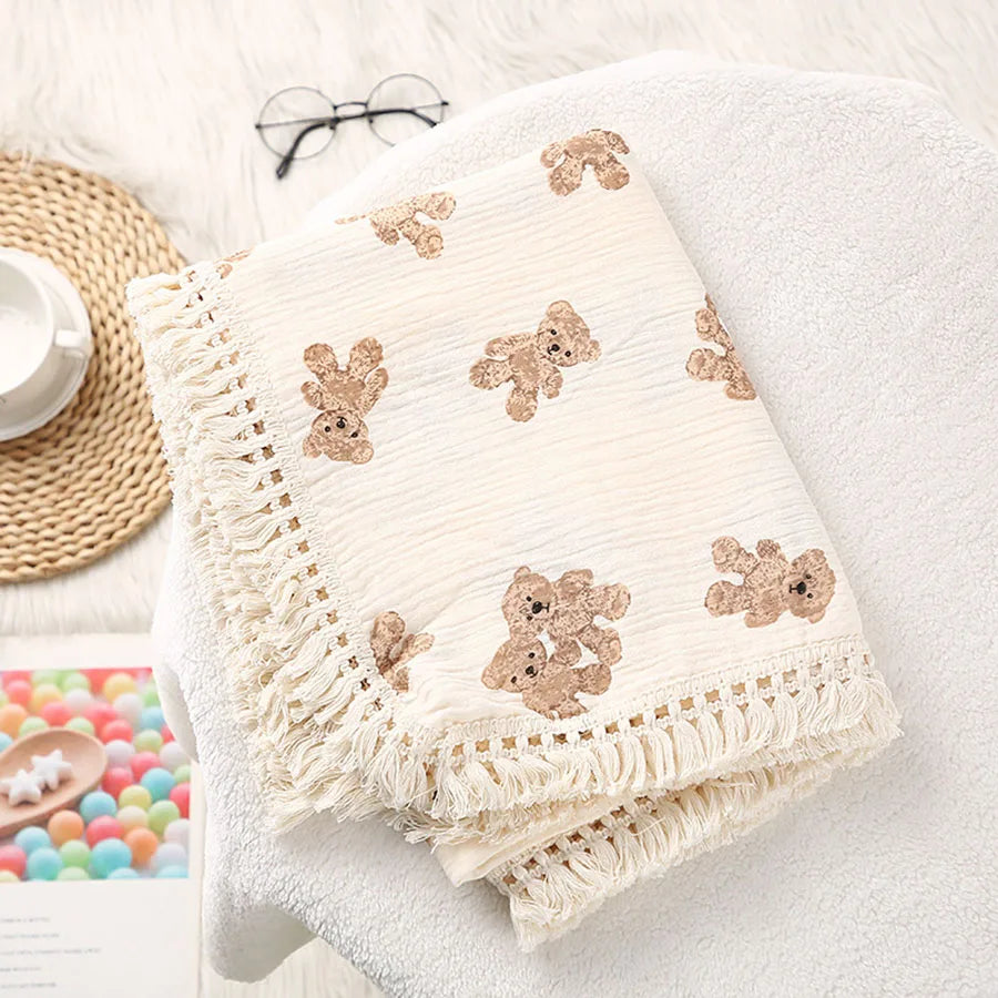 Couverture Bébé Mousseline Coton Motif Ours