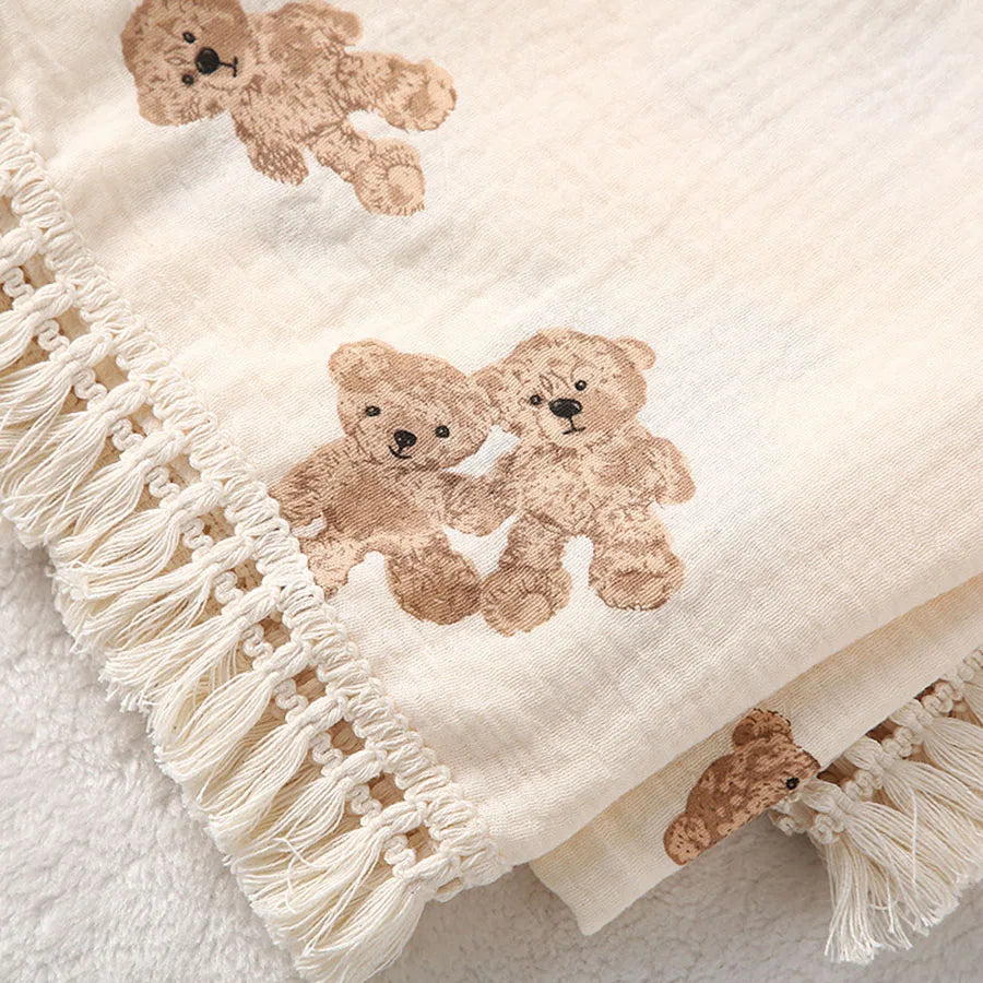 Couverture Bébé Mousseline Coton Motif Ours