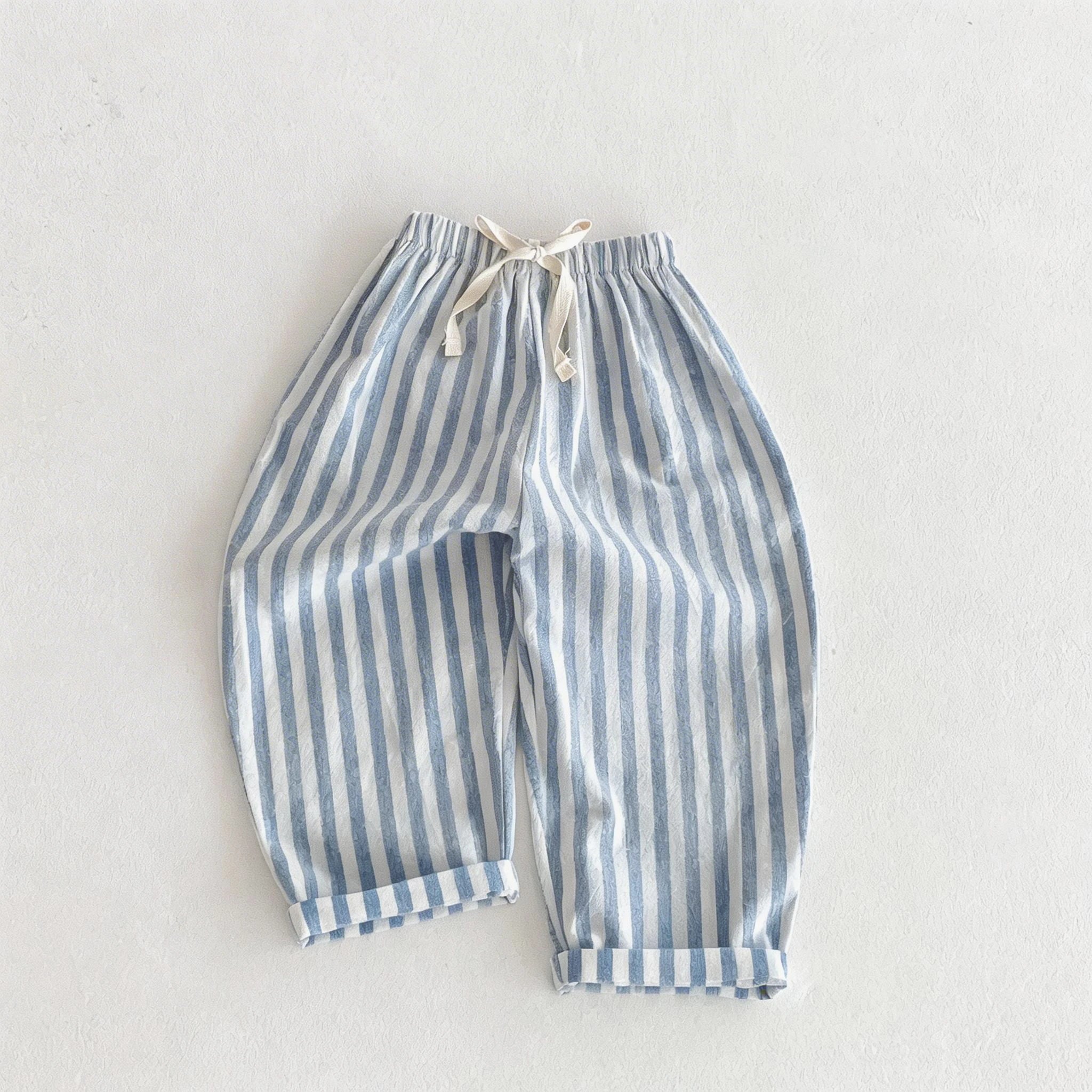 Pantalon Enfant Lin & Coton Rayé – Poches, Taille Élastique, Mixte