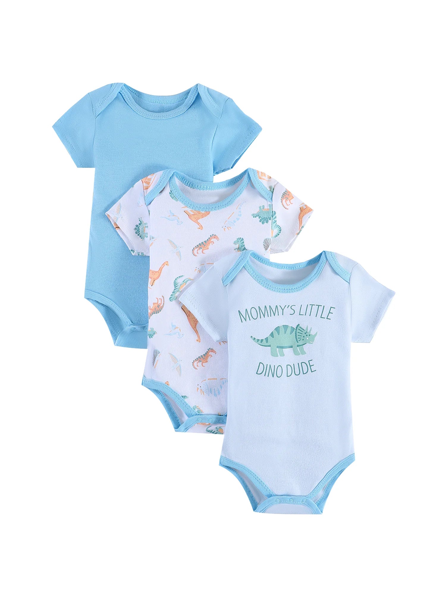Lot de 3 Bodies Bébé  – Motif Dinosaure & Rayures, Manches Courtes, 3-9 Mois