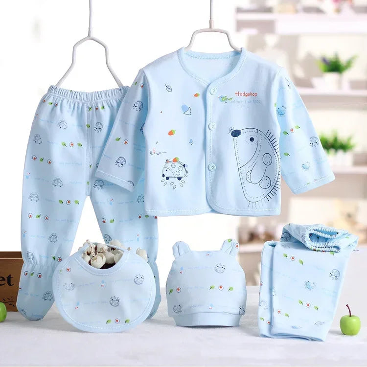 Coffret 5 Pièces Bébé – Coton Pur, Motif Hérisson, Nouveau-Né 0-3 Mois