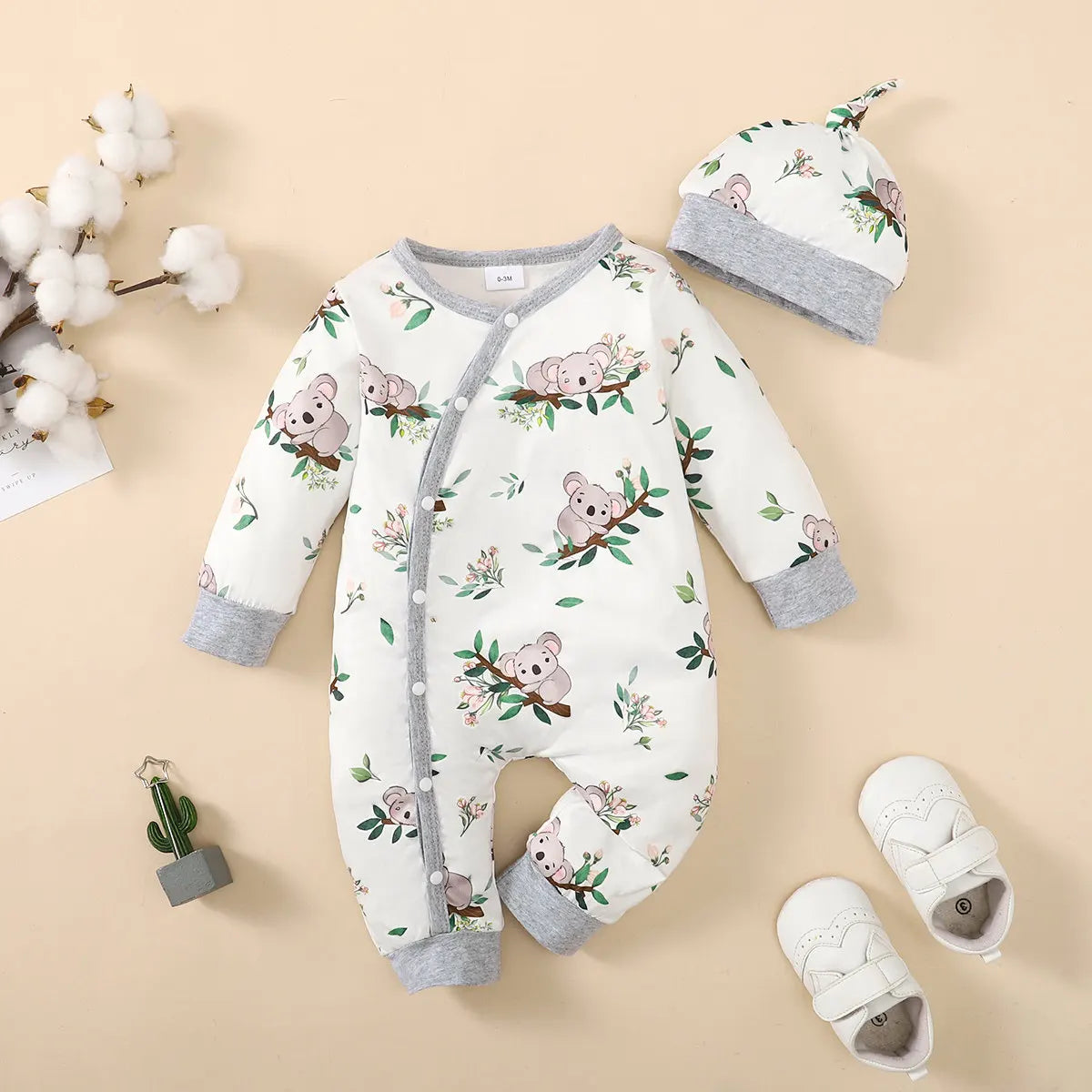 Combinaison Bébé Hiver – Motif Ours, Manches Longues, 1-18 Mois