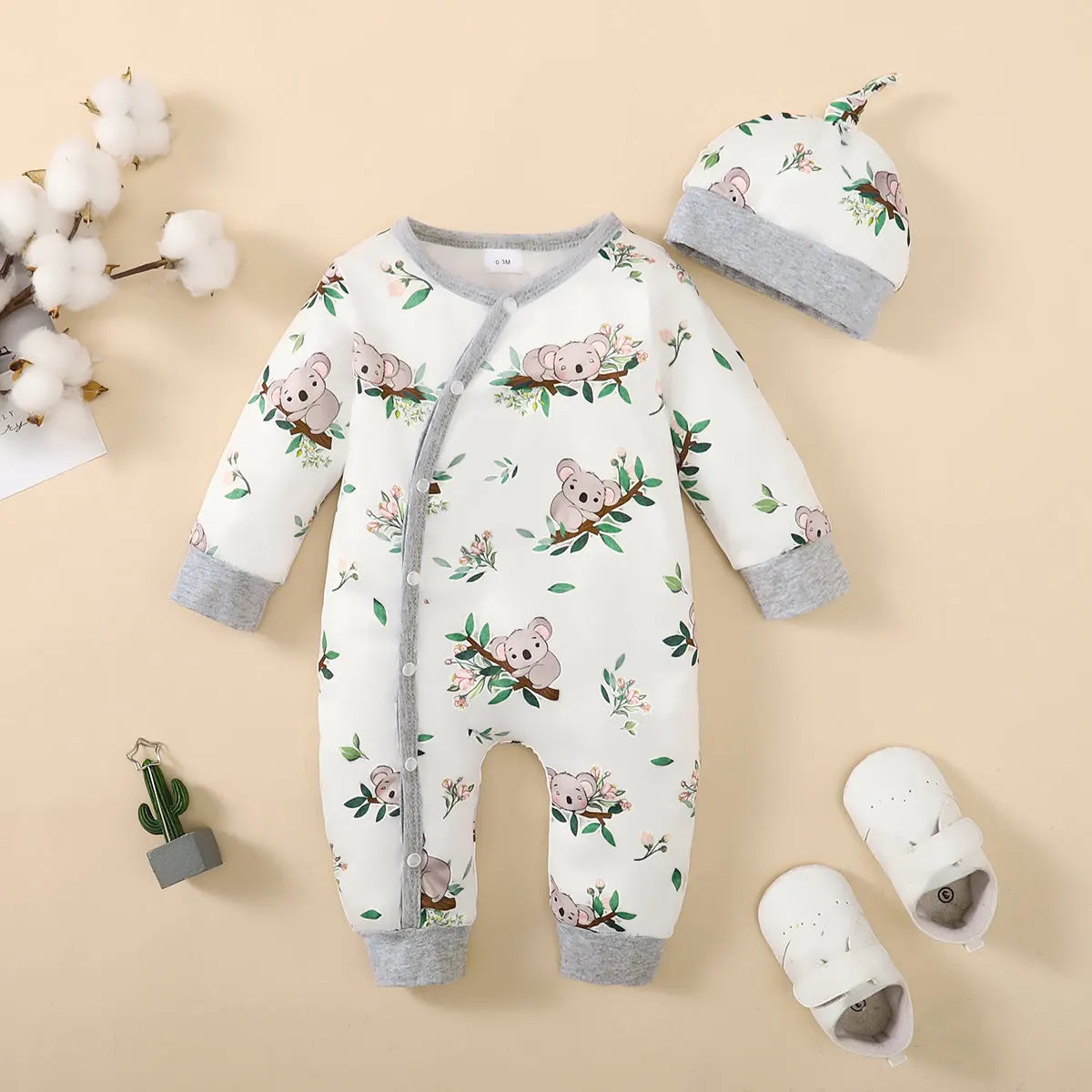 Combinaison Bébé Hiver – Motif Ours, Manches Longues, 1-18 Mois