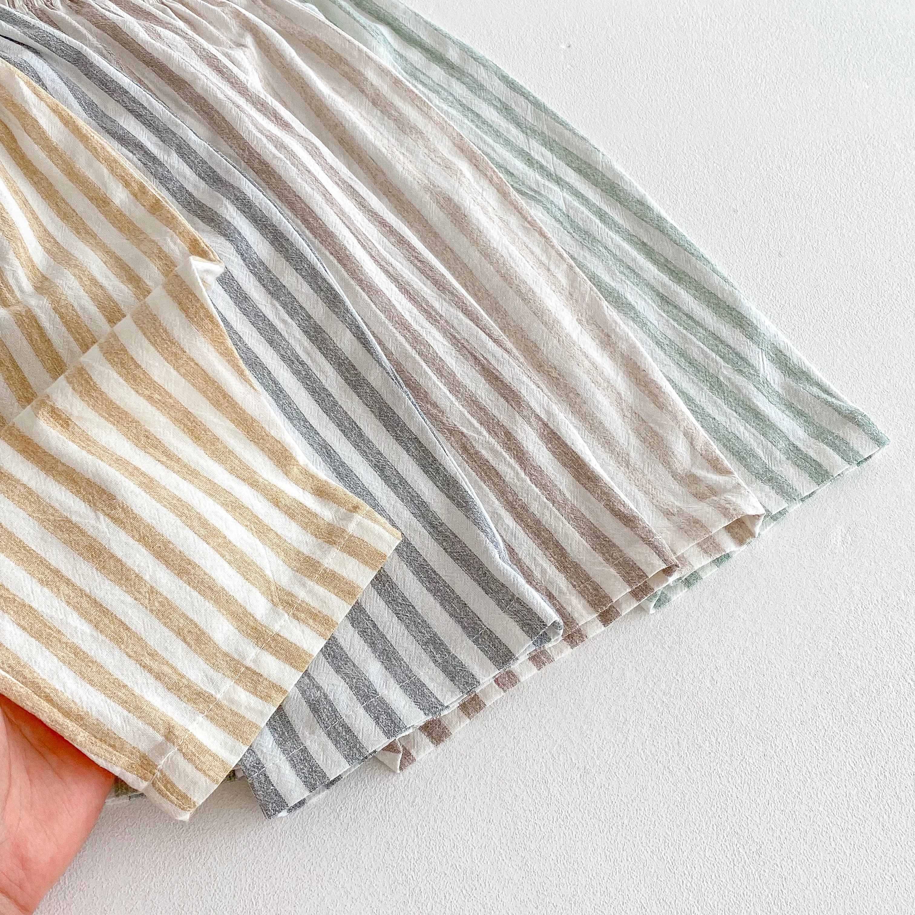 Pantalon Enfant Lin & Coton Rayé – Poches, Taille Élastique, Mixte