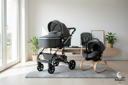Poussette BaBy&Co 3 en 1 multi-fonctionelle avec son siège auto.