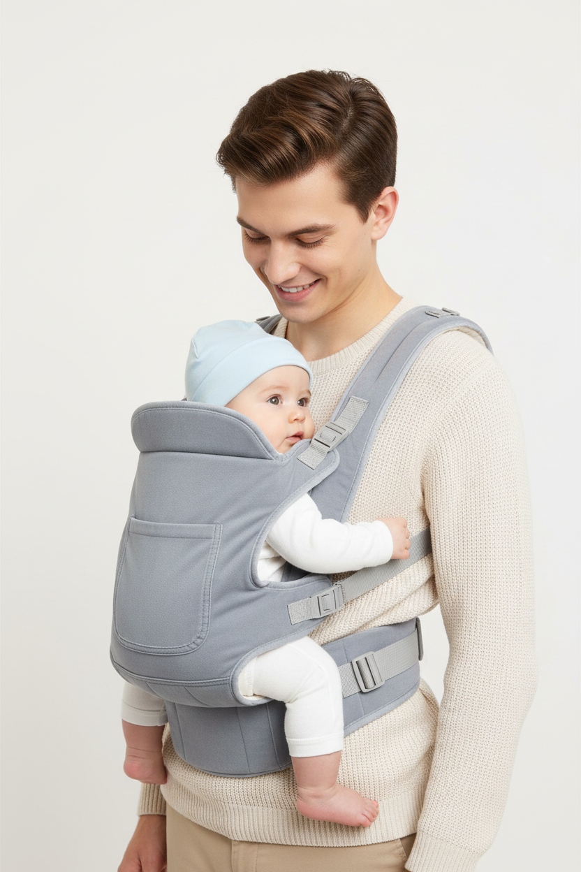 Porte-bébé gris - position devant