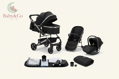 Poussette BaBy&Co 3 en 1 multi-fonctionelle avec son siège auto.
